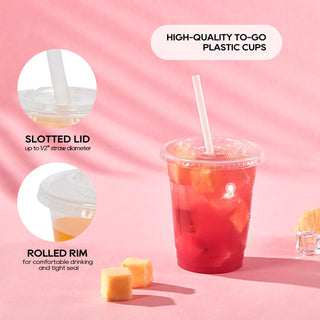 12oz/16 oz Clear Plastic Cups with Flat Slotted Lids - Juice & Smoothies - Jolly Party - JOLLYCHEF