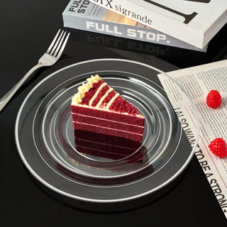 7in /10in Clear with Silver Rim Plastic Plates - Weddings & Birthday Parties - FOCUSLINE - JOLLYCHEF