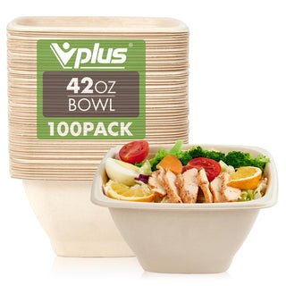 Natural Square Eco - Friendly Compostable Bowls - Snacks & Salads - Vplus - JOLLYCHEF