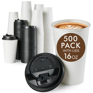 8oz/ 12oz/ 16oz White Paper Coffee Cups With Black Lids - Cold/Hot Drinking & Office - Vplus - JOLLYCHEF