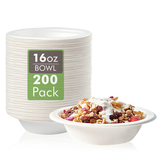 12oz/ 16oz White Wide Mouth Eco - Friendly Compostable Bowls - Snacks & Salads - Vplus - JOLLYCHEF