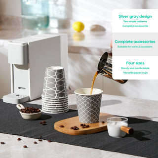 Multiple Size Gray Paper Coffee Cups with Lids & Sleeves & Straws - To Go Cups & Home - Jolly Party - JOLLYCHEF