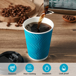 8oz/ 12oz/ 16oz Blue Ripple Wall Paper Coffee Cups with Lids and Straw - Hot Drinks & Cafe - DAILYPACK - JOLLYCHEF