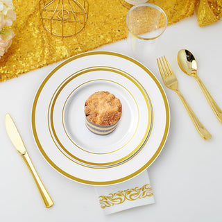 Gold Rimmed Plastic Dinnerware Set - Dinner & Salad Plates, Cups, Cutlery Set, Napkin - Wedding & Birthday Parties - Jolly Chef - JOLLYCHEF