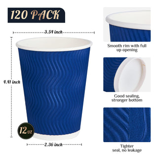 8oz/ 12oz/ 16oz Elegant Blue Ripple Wall Durable Paper Coffee Cups - Tea Hot Chocolate & Office - Jolly Pack - JOLLYCHEF