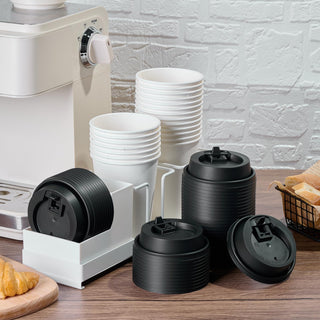 3.54'' Black & White Plastic Lids for 10oz/ 12oz/ 16oz/ 20oz Paper Cups - LITOPAK - JOLLYCHEF