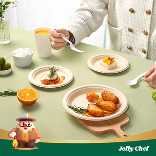 White Round Compostable Plate Set - Party & Wedding - Jolly Chef - JOLLYCHEF