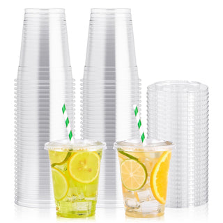 12oz/16 oz Clear Plastic Cups with Flat Slotted Lids - Juice & Smoothies - Jolly Party - JOLLYCHEF
