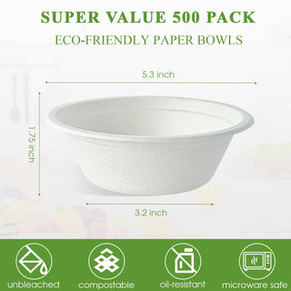 12oz White Narrow Mouth Compostable Bowls - Hot & Cold Foods - Vplus - JOLLYCHEF