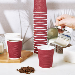 8oz/ 12oz/ 16oz Elegant Red Ripple Wall Durable Paper Coffee Cups - Tea Hot Chocolate & Office - Jolly Pack - JOLLYCHEF