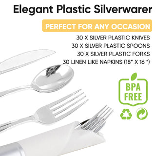 1 - Ply Solid Color Silver Pre Rolled Plastic Silverware - Dinner & Weddings - FOCUSLINE - JOLLYCHEF