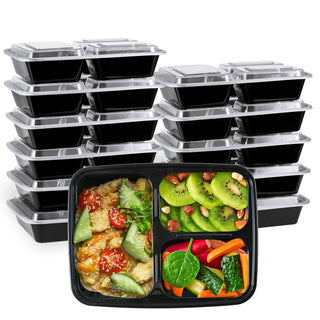 32oz Black Square 3 - Compartment Microwave - Safe Meal Prep Containers with Lids - Lunch Boxes & Meal Prep - MUCHII - JOLLYCHEF