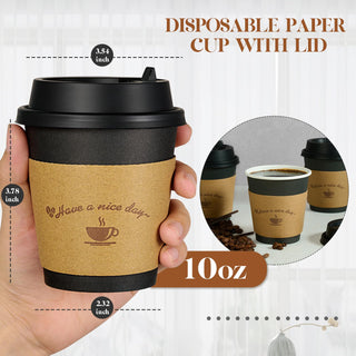 Multiple Size Black Paper Coffee Cups With Black Lids & Sleeves & Stirring Sticks - Office & Party - LITOPAK - JOLLYCHEF