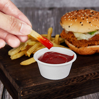 2oz/ 4oz Natural Round Composable Souffle Cups - Sauce & Sample Tasting - Vplus - JOLLYCHEF