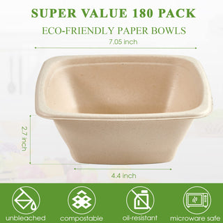 Natural Square Eco - Friendly Compostable Bowls - Snacks & Salads - Vplus - JOLLYCHEF