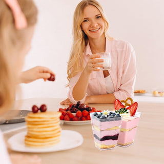 2oz/ 3oz / 5oz Square Mini Plastic Dessert Cups with Spoon & Lids - Party Desserts & Wedding - Jolly Chef - JOLLYCHEF