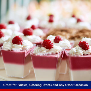 2oz/ 3oz / 5oz Square Mini Plastic Dessert Cups with Spoon & Lids - Party Desserts & Wedding - Jolly Chef - JOLLYCHEF