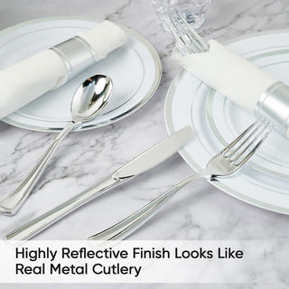 1 - Ply Solid Color Silver Pre Rolled Plastic Silverware - Dinner & Weddings - FOCUSLINE - JOLLYCHEF