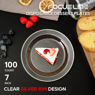 7in /10in Clear with Silver Rim Plastic Plates - Weddings & Birthday Parties - FOCUSLINE - JOLLYCHEF