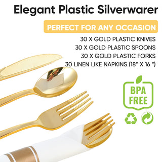 1 - Ply Gold Color Silver Pre Rolled Plastic Silverware - Dinner & Weddings - FOCUSLINE - JOLLYCHEF