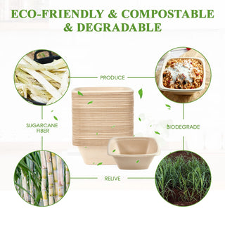 Natural Square Eco - Friendly Compostable Bowls - Snacks & Salads - Vplus - JOLLYCHEF