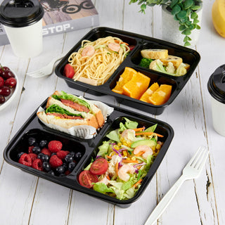 32oz Black Square 3 - Compartment Microwave - Safe Meal Prep Containers with Lids - Lunch Boxes & Meal Prep - MUCHII - JOLLYCHEF