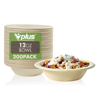 12oz/ 16oz Natural Wide - mouth Compostable Bowls - Milk & Chili Soups - Vplus - JOLLYCHEF