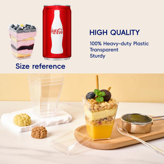 2oz/ 3oz / 5oz Square Mini Plastic Dessert Cups with Spoon & Lids - Party Desserts & Wedding - Jolly Chef - JOLLYCHEF
