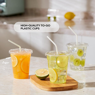 12oz/16 oz Clear Plastic Cups with Flat Slotted Lids - Juice & Smoothies - Jolly Party - JOLLYCHEF