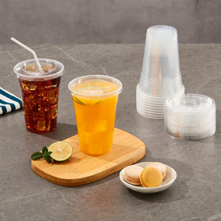 12oz/16 oz Clear Plastic Cups with Flat Slotted Lids - Juice & Smoothies - Jolly Party - JOLLYCHEF