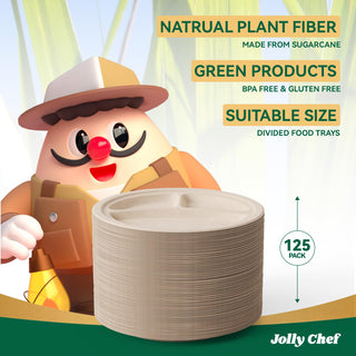 9in/ 10in Brown Round 3 Compartment Plates - Party & BBQ - Jolly Chef - JOLLYCHEF