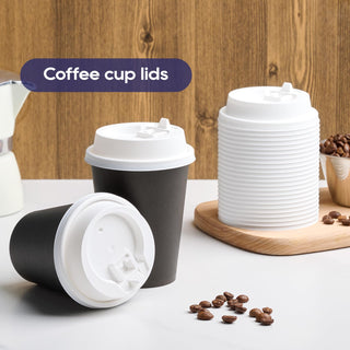 3.54'' Black & White Plastic Lids for 10oz/ 12oz/ 16oz/ 20oz Paper Cups - LITOPAK - JOLLYCHEF