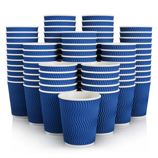 8oz/ 12oz/ 16oz Elegant Blue Ripple Wall Durable Paper Coffee Cups - Tea Hot Chocolate & Office - Jolly Pack - JOLLYCHEF