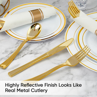 1 - Ply Gold Color Silver Pre Rolled Plastic Silverware - Dinner & Weddings - FOCUSLINE - JOLLYCHEF