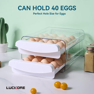 Clear 2 - Tier Stackable Egg Holder for Fridge - Refrigerator & Countertop Egg Storage - Luckore - JOLLYCHEF