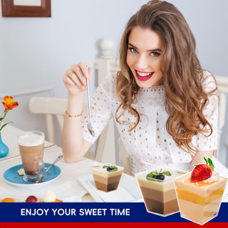2oz/ 3oz Square Plastic Dessert Cups with Spoons - Party & Special Events Use - Jolly Chef - JOLLYCHEF