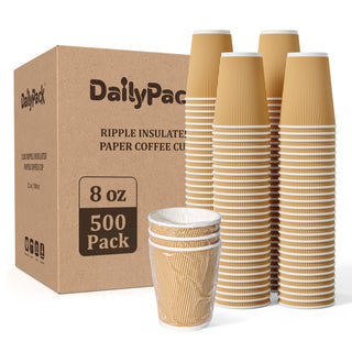 8oz/ 12oz/ 16oz Ripple Wall Durable Paper Coffee Cups - Hot Beverage & Office - DAILYPACK - JOLLYCHEF