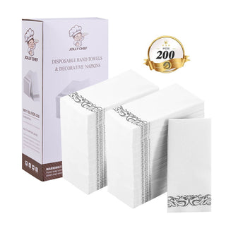 White and Silver Pattern Linen - Feel Disposable Hand Towels - Weddings & Kitchens - Jolly Chef - JOLLYCHEF