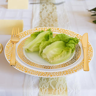 White with Gold Rim Round Plastic Gold Dinnerware Set - Party & Dinner Events - Jolly Chef - JOLLYCHEF