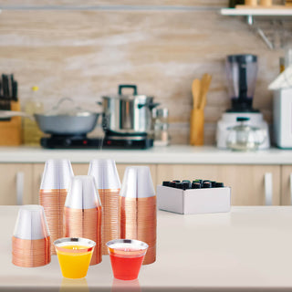9oz Clear with Rose Gold Rim Standard Plastic Dessert Cups - Weddings & Parties - Jolly Chef - JOLLYCHEF