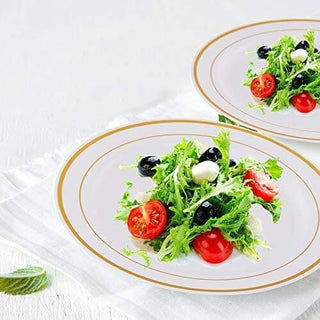 White with Gold Rim Elegant Plastic Plate Set - Wedding & Party - Jolly Chef - JOLLYCHEF