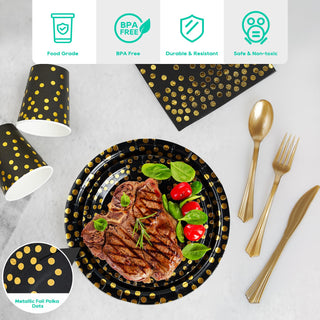 Black and Rose Gold Elegant & BPA - Free Dinnerware Sets - Halloween & Birthday Party - JOLLY PARTY - JOLLYCHEF