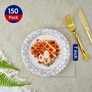 7in/ 9in/ 10in Grey Leaf Pattern Paper Plates - BBQ & Parties - Jolly Chef - JOLLYCHEF