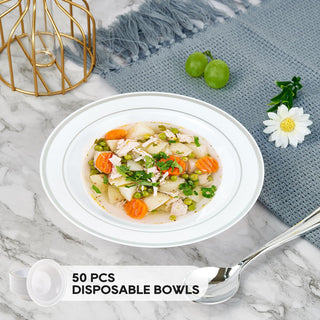 12oz White with Silver Rim Round Elegant Plastic Bowls - Wedding & Party - JOLLY PARTY - JOLLYCHEF