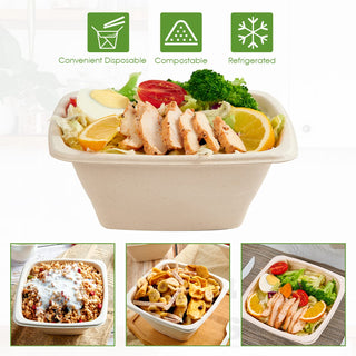 Natural Square Eco - Friendly Compostable Bowls - Snacks & Salads - Vplus - JOLLYCHEF