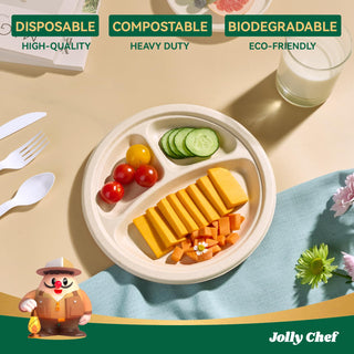9in/ 10in Brown Round 3 Compartment Plates - Party & BBQ - Jolly Chef - JOLLYCHEF