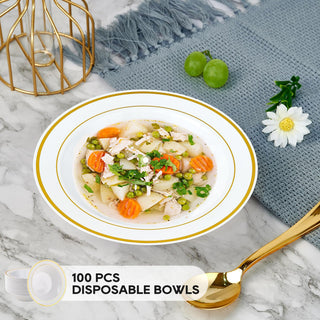 12oz White with Gold Rim Round Plastic Bowls - Fruits & Parties - JOLLY PARTY - JOLLYCHEF