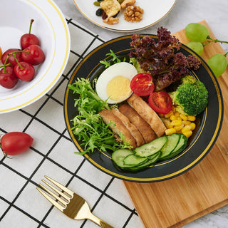 12oz Black with Gold Rim Round Plastic Bowls - Fruits & Salads - JOLLY PARTY - JOLLYCHEF