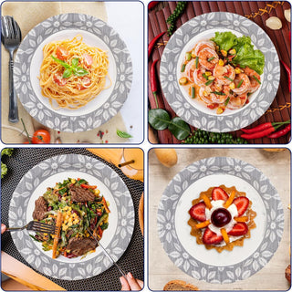 7in/ 9in/ 10in Grey Leaf Pattern Paper Plates - BBQ & Parties - Jolly Chef - JOLLYCHEF