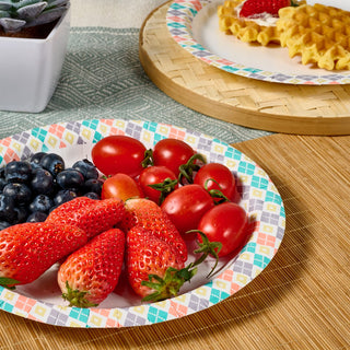 8.375in/ 10in Multicolor Checkered Round Paper Plates - Meals & Parties - FOCUSLINE - JOLLYCHEF